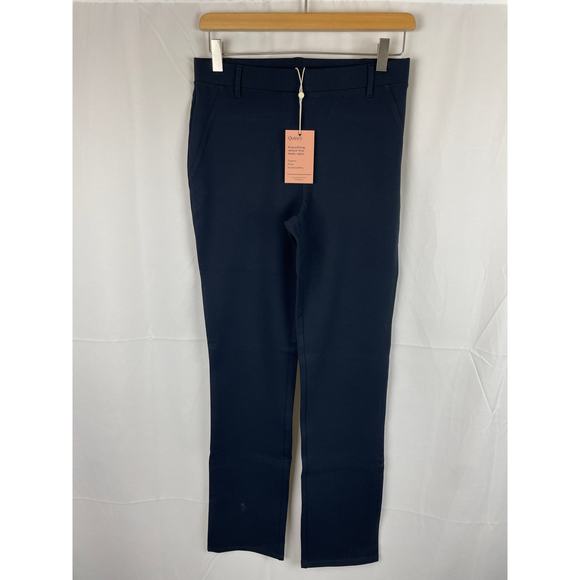 Quince Pants - Quince Women's Ultra-Stretch Ponte Straight Leg Pant 30" Inseam Navy Blue Size S